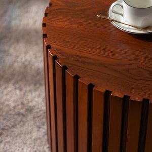 English Elm Round Wood Coffee Table - Stylish Walnut Finish For Small Spaces, Fully Assembled, Safe & Durable W3081P255018-GIGA