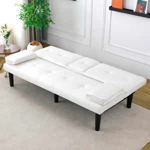 English Elm The 67-inch PVC multi-functional sofa bed with cup holder and one-click fold, space-saving comfort for guests White W3371P347648