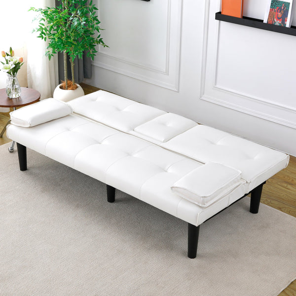 English Elm The 67-inch PVC multi-functional sofa bed with cup holder and one-click fold, space-saving comfort for guests White W3371P347648