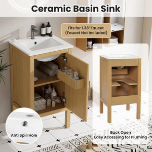 English Elm 18" Pine and Mdf Bathroom Vanity with Ceramic Basin Soft Close Hinged Cabinet N710P426321P