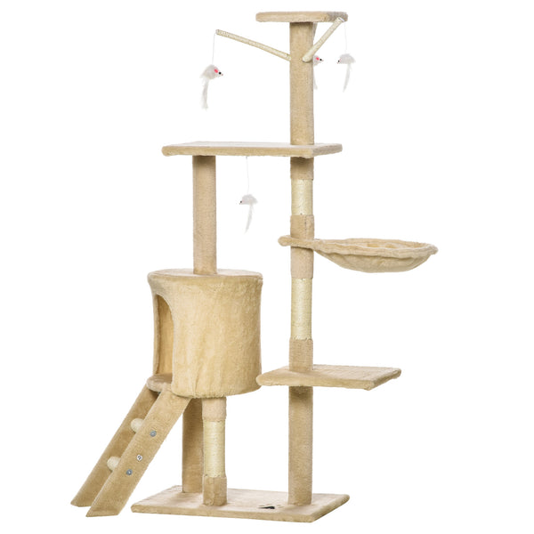 English Elm Pawhut Plush Sisal Cat Tower with Condo Hammock Perch and Dangling Toys for Indoor Cats W2225P200704