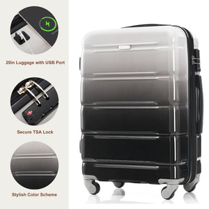 English Elm Luggage 3 Piece Hard Shell Set with Spinner Wheels Usb Port and Scratch Resistant Build N726P264892B