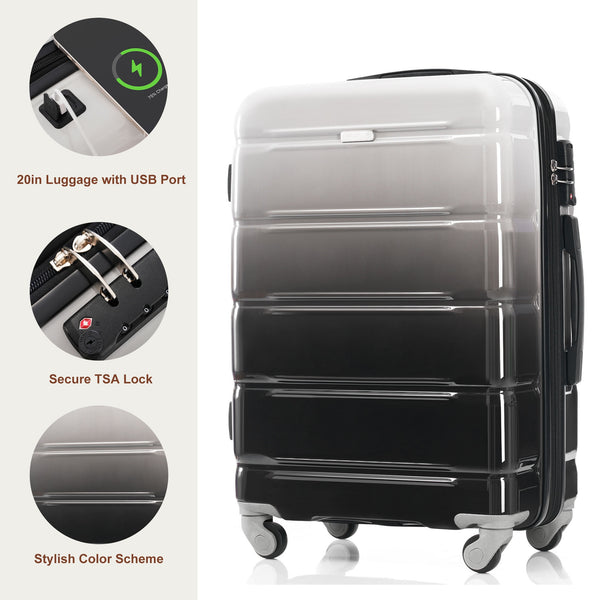 English Elm Luggage 3 Piece Hard Shell Set with Spinner Wheels Usb Port and Scratch Resistant Build N726P264892B