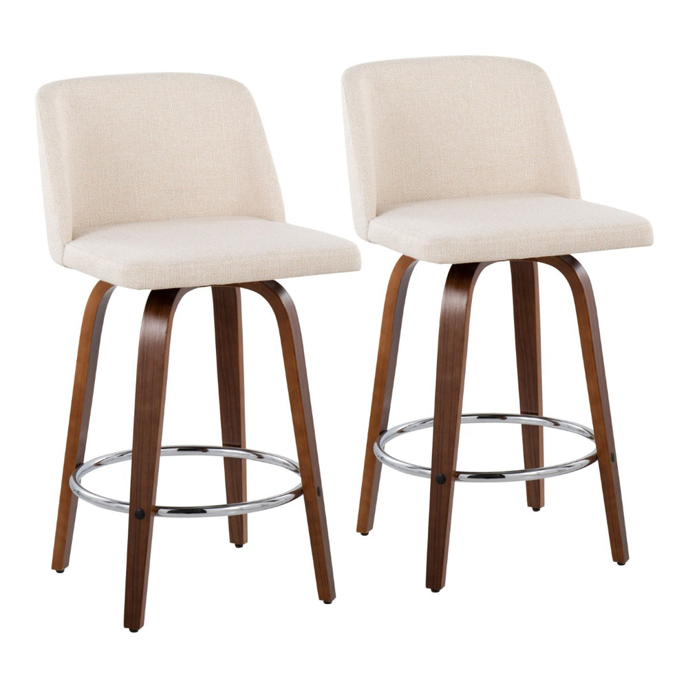 English Elm Toriano Mid-Century Modern Counter Stool Set Of 2 - Walnut Legs & Cream Fabric - Stylish Comfort B202S00451-GIGA