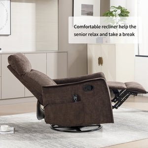 English Elm Heat Massage Rocker Swivel Recliner Fabric Chair with Lumbar Therapy for Living Room Brown W1803P362305