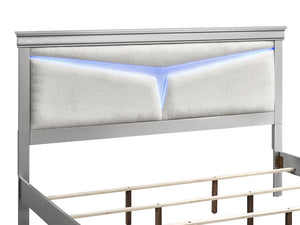 English Elm Lorana Full Platform Bed Teddy Bear Upholstered Headboard with Ambient Led Lighting Silver B078S00660
