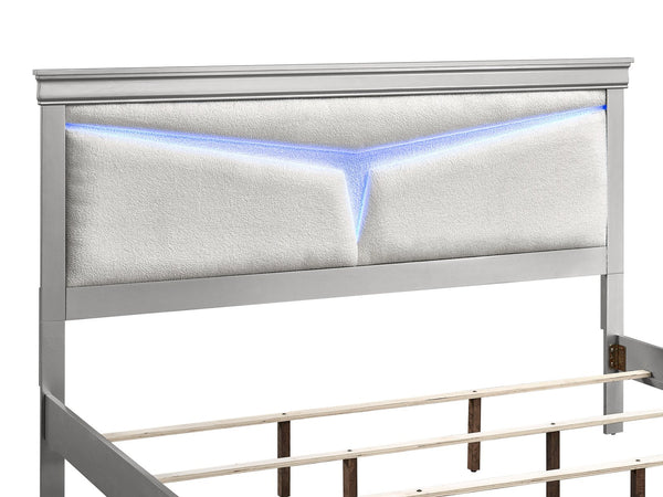English Elm Lorana Full Platform Bed Teddy Bear Upholstered Headboard with Ambient Led Lighting Silver B078S00660