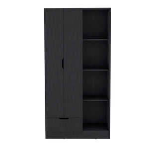 English Elm Memphis Wardrobe Armoire with Double Doors, Built-In Rod, Four Shelves & Spacious Lower Drawer Black 40 L x 23 W x 3 H B200S00286
