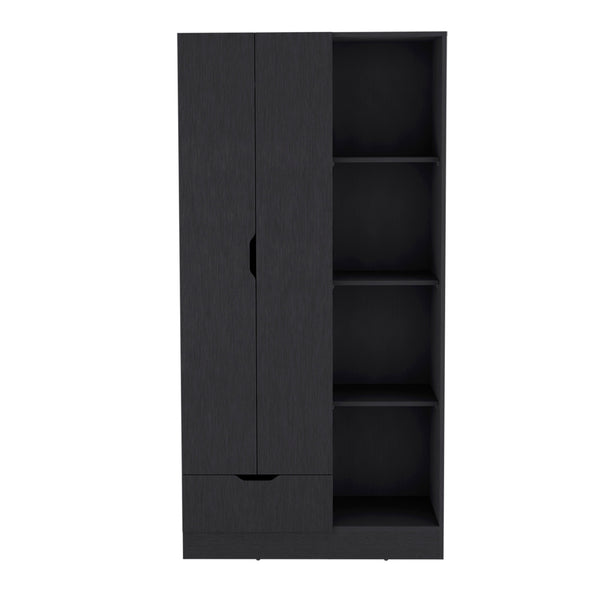 English Elm Memphis Wardrobe Armoire with Double Doors, Built-In Rod, Four Shelves & Spacious Lower Drawer Black 40 L x 23 W x 3 H B200S00286