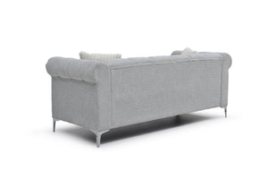 English Elm Sammy Rolled Arm Chenille Sofa with Chrome Nail Heads and Polished Steel Legs B078S00649