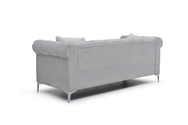 English Elm Sammy Rolled Arm Chenille Sofa with Chrome Nail Heads and Polished Steel Legs B078S00649