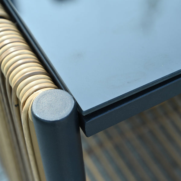 English Elm New Outdoor Pe Wicker 2-Seat Sofa Set With Grey Cushions & Glass-Top Table For Stylish Comfort W400P151946