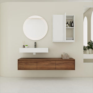 English Elm 60-Inch Wall-Mounted Vanity With Molded Resin Sink, 2 Side Cabinets & 3 Soft-Close Drawers For Storage W999S00285