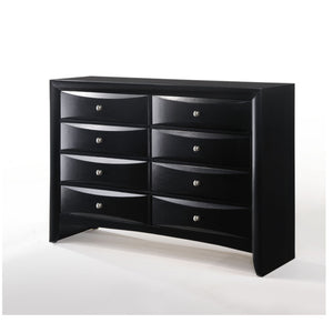 English Elm Ireland Eight-Drawer Dresser with Okume Veneer Top, Brushed Nickel Knobs and Durable Wood Frame Black 61 L x 19 W x 45 H B2726P256706