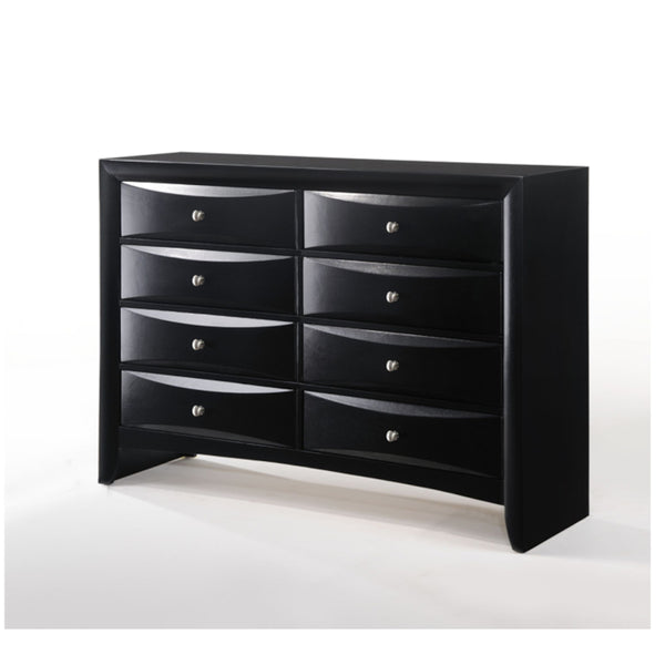 English Elm Ireland Eight-Drawer Dresser with Okume Veneer Top, Brushed Nickel Knobs and Durable Wood Frame Black 61 L x 19 W x 45 H B2726P256706