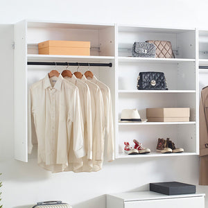 English Elm Devi White Wall Mounted Wood Closet System with Oak Finish, Durable Melamine, Ample Modular Storage B040S00113