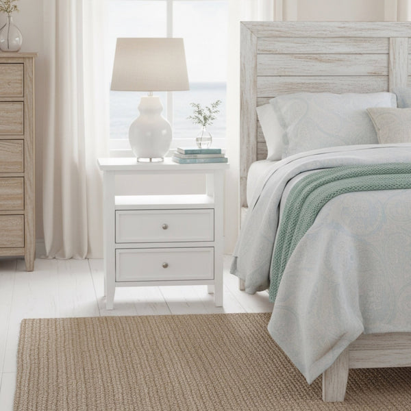English Elm Weston Solid Wood White 2-Drawer Nightstand with Open Shelf, Dovetail Drawers & Nickel Knobs B050P376947