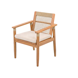 English Elm Outdoor Acacia Wood Armchair Set with Woven Rope Back Beige Cushion Patio Dining N762P386379D