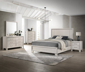 English Elm Contemporary King Size Panel Bed In White/Beige Finish - Modern, Stylish, Durable Bedroom Furniture B2741S00243