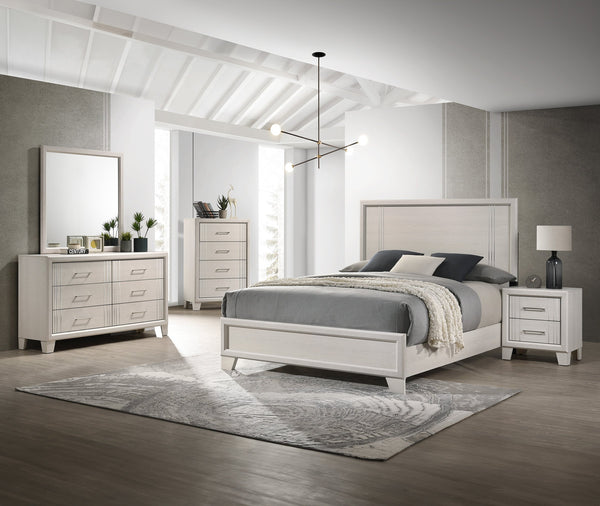 English Elm Contemporary Queen Size Panel Bed - Modern Wooden Frame With Glossy White/Beige Finish For Bedrooms B2741S00242