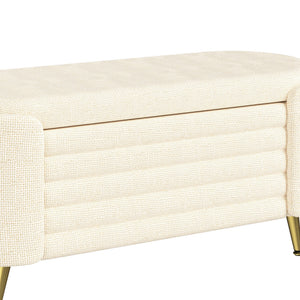English Elm Modern Boucle Tufted Storage Ottoman Bench with Gold Legs for Bedroom or Entryway Beige N719P305628A