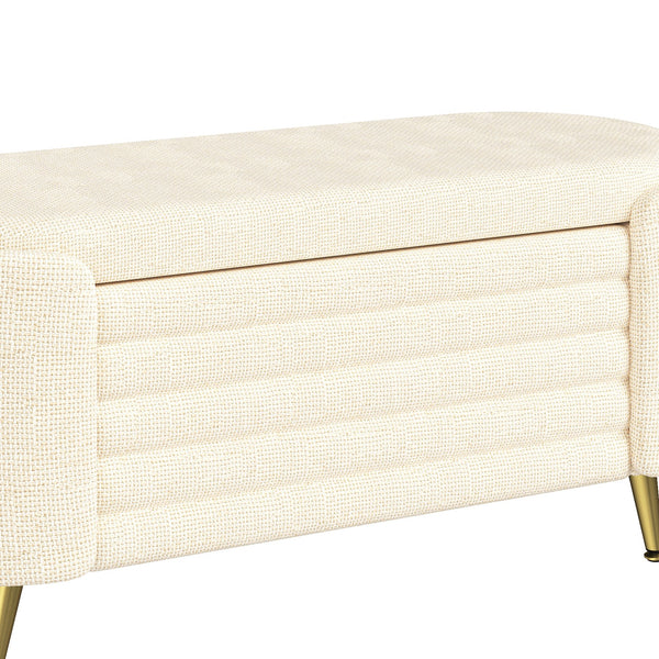 English Elm Modern Boucle Tufted Storage Ottoman Bench with Gold Legs for Bedroom or Entryway Beige N719P305628A