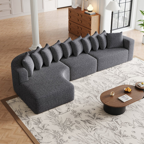 English Elm 131.1-inch Chenille Cloud Curved Sectional with Chaise and Ten Plush Throw Pillows W3505S00014