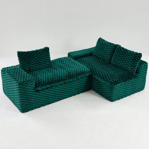 English Elm Green Turtle Velvet Sofa: Convertible Twin-Seat With Right Chaise Lounge For Modern Living Spaces W3371S00040