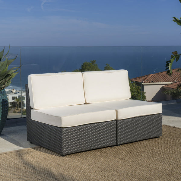 English Elm Santa Cruz Outdoor Wicker Sectional Armless Chair Set with Plush Weather Resistant Cushions Grey+White 52976.00IRNGRY