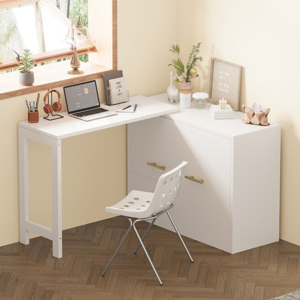 English Elm Twin Size Murphy Chest Bed With Foldable Cushion & Adjustable Desk - Space-Saving White Dresser Unit N733P272603W-GIGA