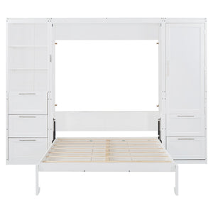 English Elm Queen Murphy Wall Bed with Wardrobe Drawers and Shelves for Studio or Guest Room White LP000865AAK-2