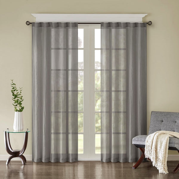 English Elm Solid Crushed Curtain Panel Pair - Elegant Sheer Textured Window Panels For Soft Light Filtration B03598147-GIGA