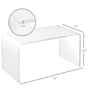 English Elm Coffee Table Clear Acrylic Waterfall Design Seamless U Shape for Modern Living Rooms T3971P404952
