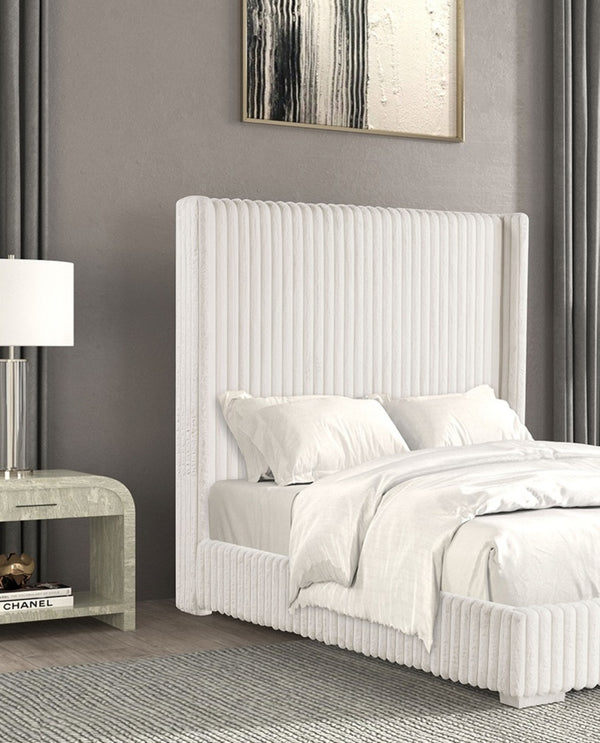 English Elm Bedroom Elegant Contemporary Queen Bed with Fur Chenille Upholstery, Engineered Wood Frame, Mattress-Ready White 65 L x 73.5 W x 7 H B2741P320879