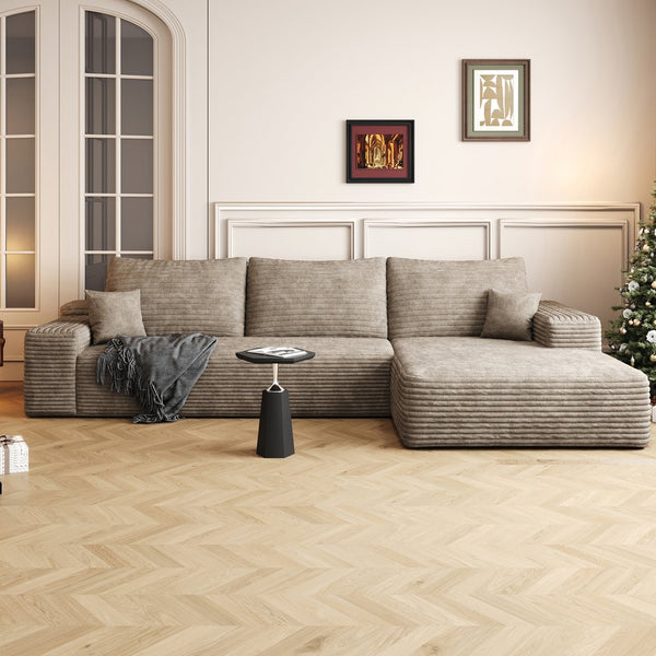 English Elm 107" Cloud Sectional Couch – Modern L-Shape Chaise Sofa In Plush Camel Corduroy For Ultimate Comfort W2824S00053