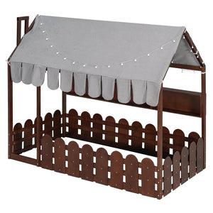 English Elm {slats Are Not Included} Twin Montessori House Floor Bed Kids Tent Lights Shelves Pinewood Frame Espresso N708P407962P