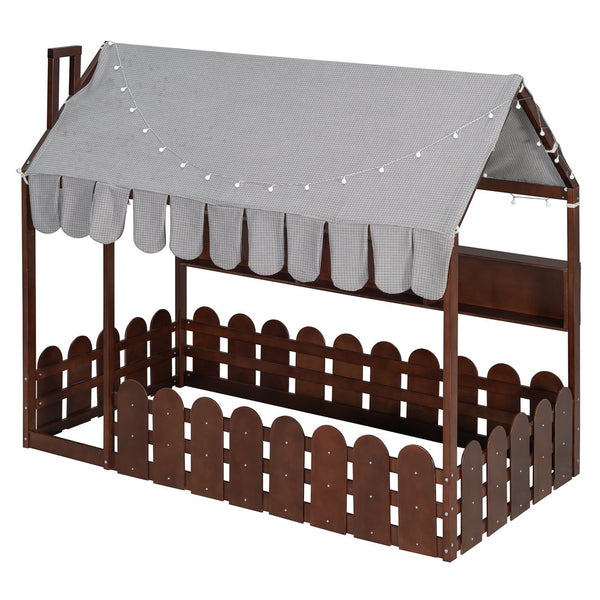 English Elm {slats Are Not Included} Twin Montessori House Floor Bed Kids Tent Lights Shelves Pinewood Frame Espresso N708P407962P