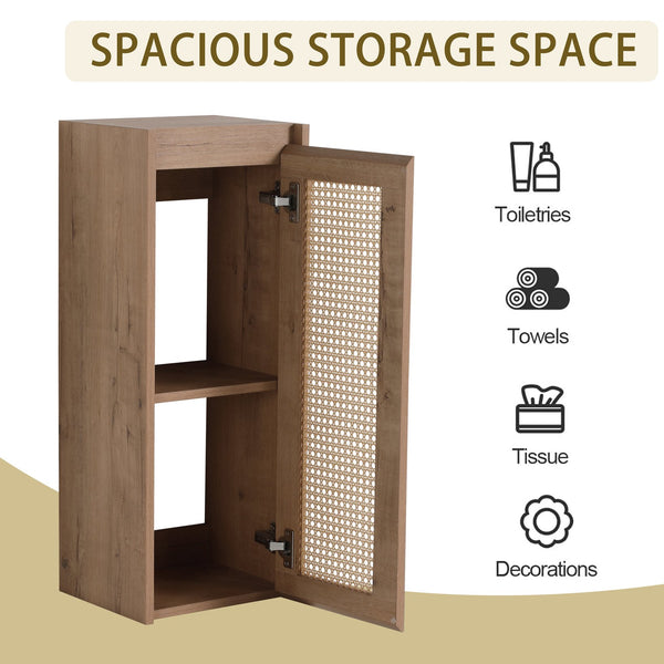 English Elm 12" Bathroom Side Cabinet Wall-Mounted, Soft-Close Hinges, Plywood, Hidden Handle, Space-Saving Storage W999P279375