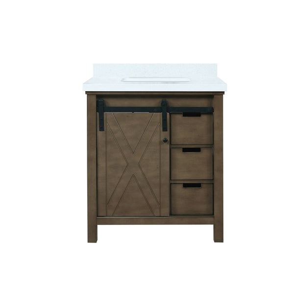 English Elm Rustic Brown Bath Vanity - 30" W X 22" D, Cultured Marble Countertop & Ample Storage Solutions B2731P260114-GIGA
