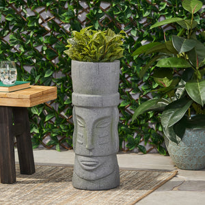 Christopher Knight Home® - Noble House - Poulan Outdoor Polynesian Decorative Planter, Stone Gray