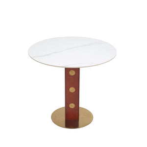 English Elm Modern Round Dining Table - 33.5" Sintered Stone Top With Wooden Legs & Gold Base For Small Spaces P1 W1535S00584-GIGA