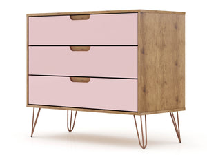English Elm Rockefeller 35" Dresser with 3 Smooth-Glide Drawers, Metal Splayed Legs, TV-Ready Storage, Anti-Tip Pink B365P398128