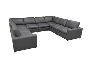 English Elm Leather Match Modular Sectional Sofa with Top Grain Upholstery for Open Living Rooms Blue Gray B2748S00172