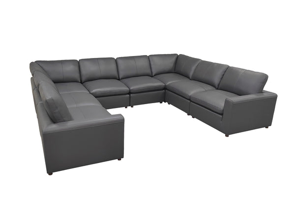 English Elm Leather Match Modular Sectional Sofa with Top Grain Upholstery for Open Living Rooms Blue Gray B2748S00172