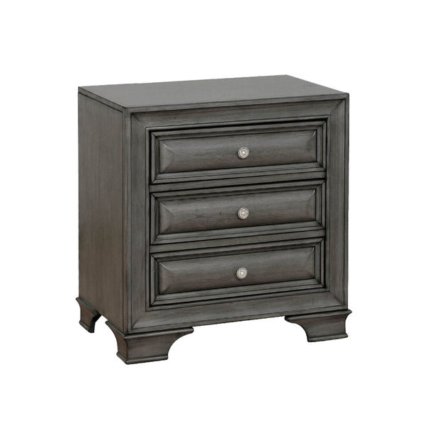 English Elm 3 Drawers Wooden Nightstand With Usb Outlet, Antique Hardware & Under-Nightlight In Gray Finish B016P251471