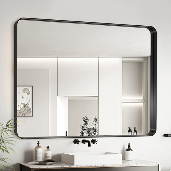 English Elm 40X30 Inch Black Aluminium Frame Bathroom Mirror - Modern, Durable, Hd Reflection, Easy Mounting & Safe! T3757P347041