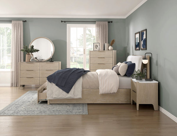 English Elm Modern Oak Veneer Five Drawer Vertical Chest Ceruse Finish Bedroom Storage B011P470022