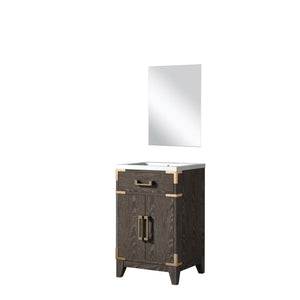 English Elm Brown Oak Single Bath Vanity With Acrylic Countertop & Mirror – Perfect For Compact Spaces! B2731S01449