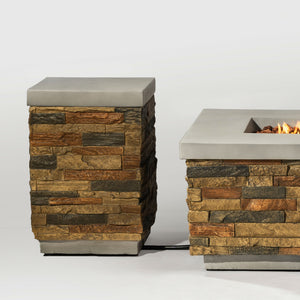 English Elm Propane Concrete Tank Cover Side Table Hideaway Holder for Outdoor Indoor Fire Pit Storage and Surface W853P232785