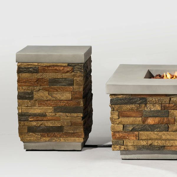 English Elm Propane Concrete Tank Cover Side Table Hideaway Holder for Outdoor Indoor Fire Pit Storage and Surface W853P232785